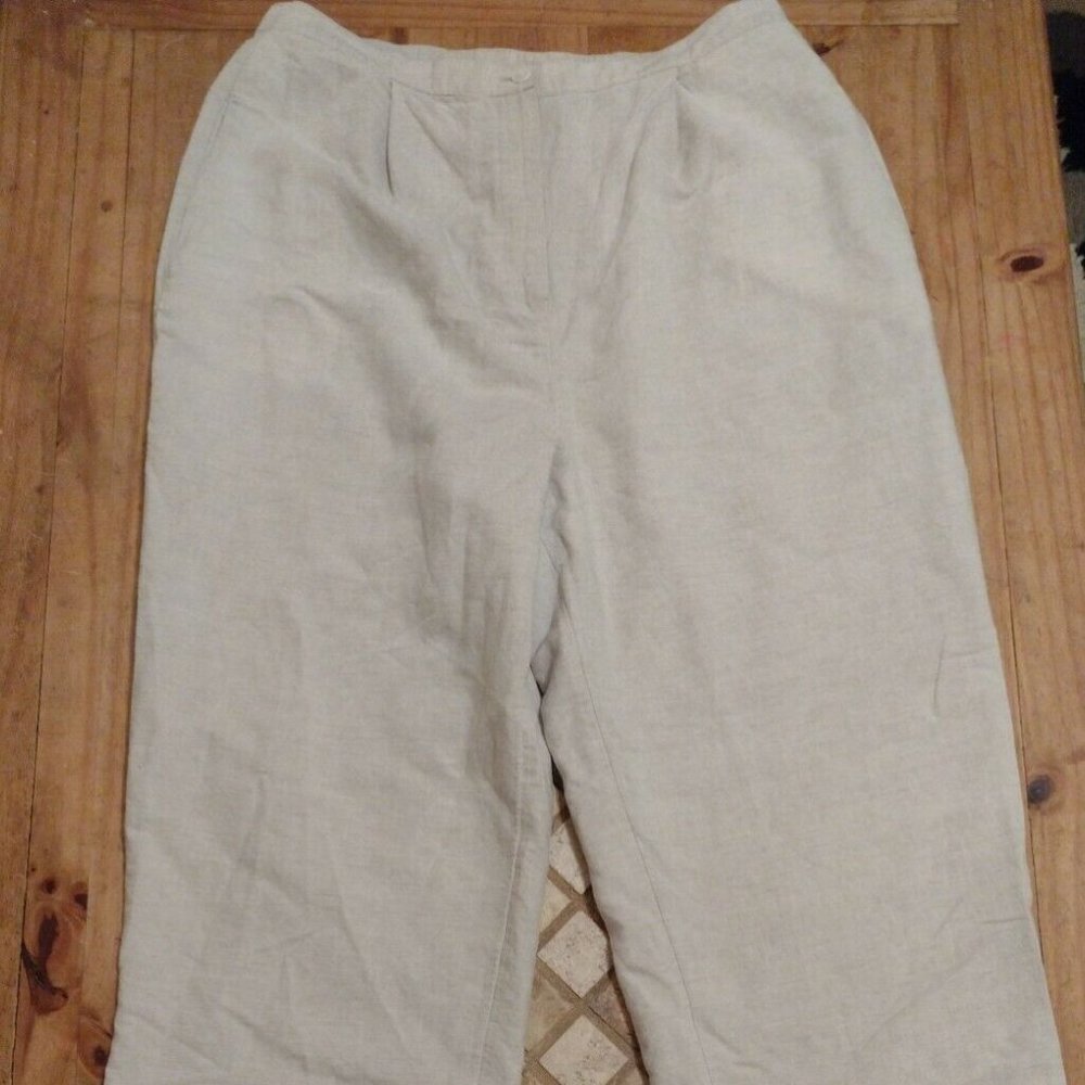 Womens Lined Tan Beige Casual Pants Elastic Back XL Waist 38 High Rise